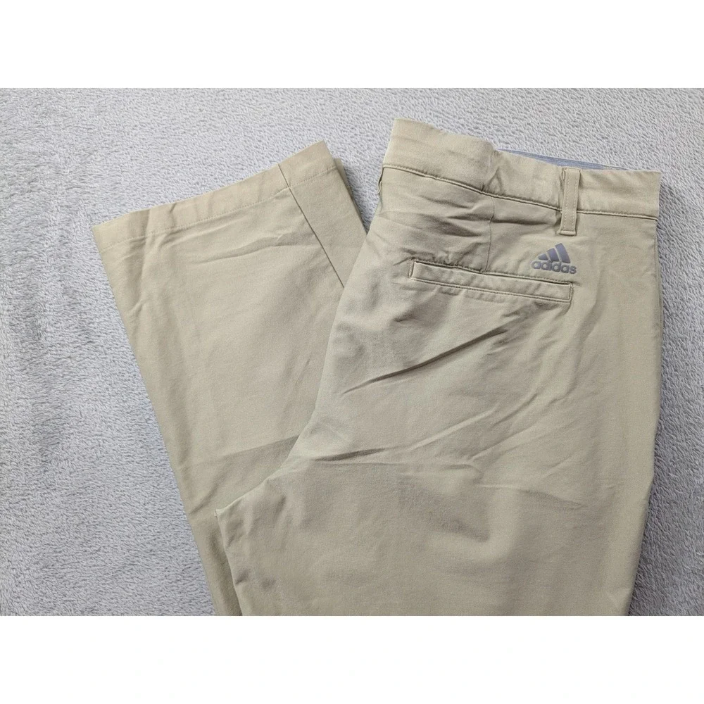 Adidas Mens Golf Pants Tan Khaki Performance Trousers 37x28 Athletic Chino
